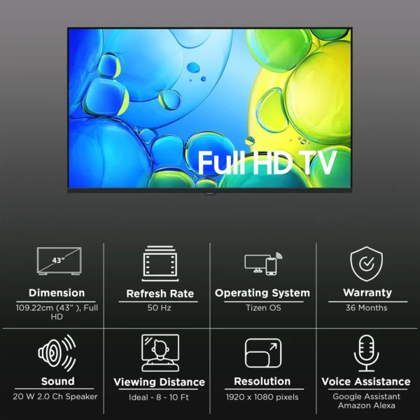 samsung f5500 (43 inch) full hd led smart tizen tv with hyper real picture engine (2025 model)