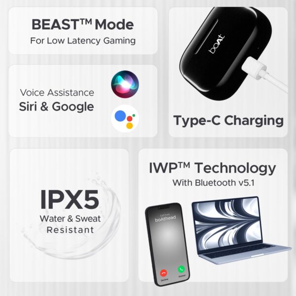 boat airdopes 163 wireless earbuds ( black )