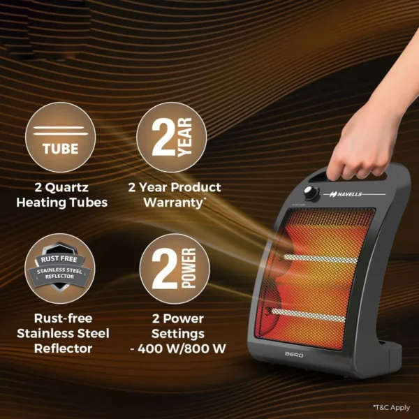 havells bero quartz room heater | black 2 year warranty